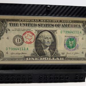 Black carbon fiber Serial Shield 3D currency frame with 7 mil Mylar window
