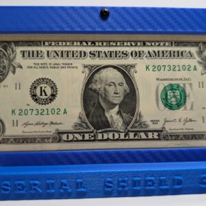 Blue carbon fiber Serial Shield 3D currency frame with stand