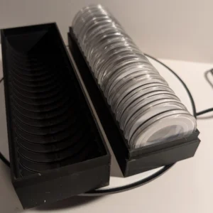 Serial Shield 3D 20-slot coin holder top and bottom trays open showing 40 total capsule positions