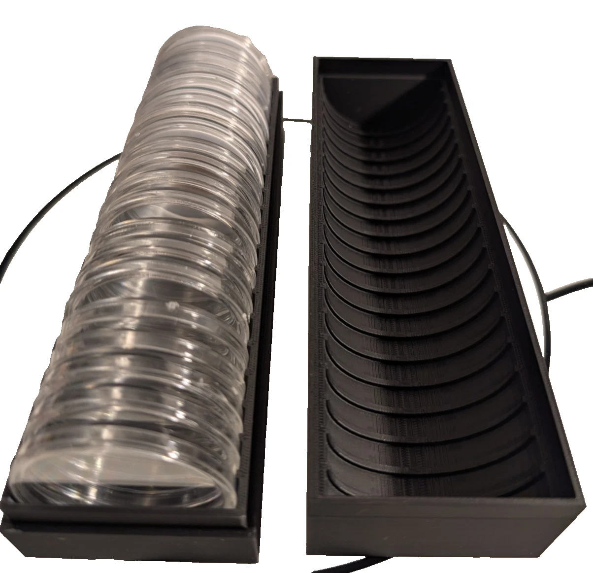 Serial Shield 3D 20-slot coin holder top and bottom trays open showing 40 total capsule positions