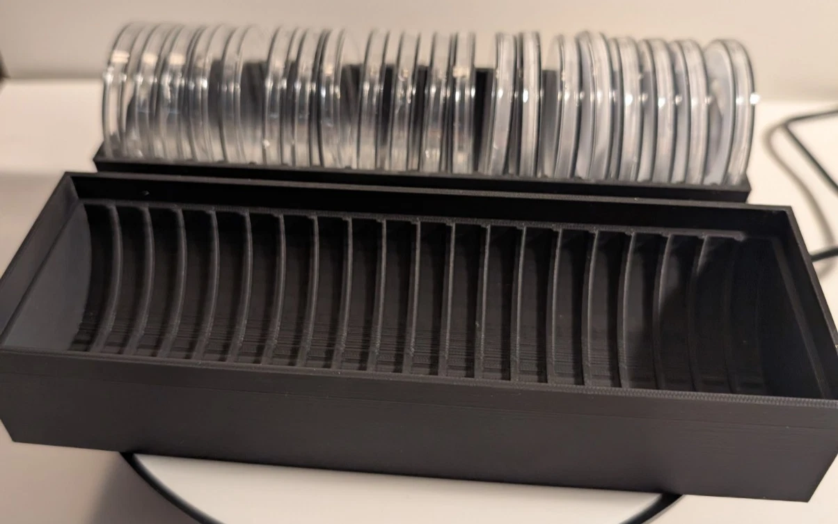 Serial Shield 3D 20-slot coin holder with capsuled coins in individual slots